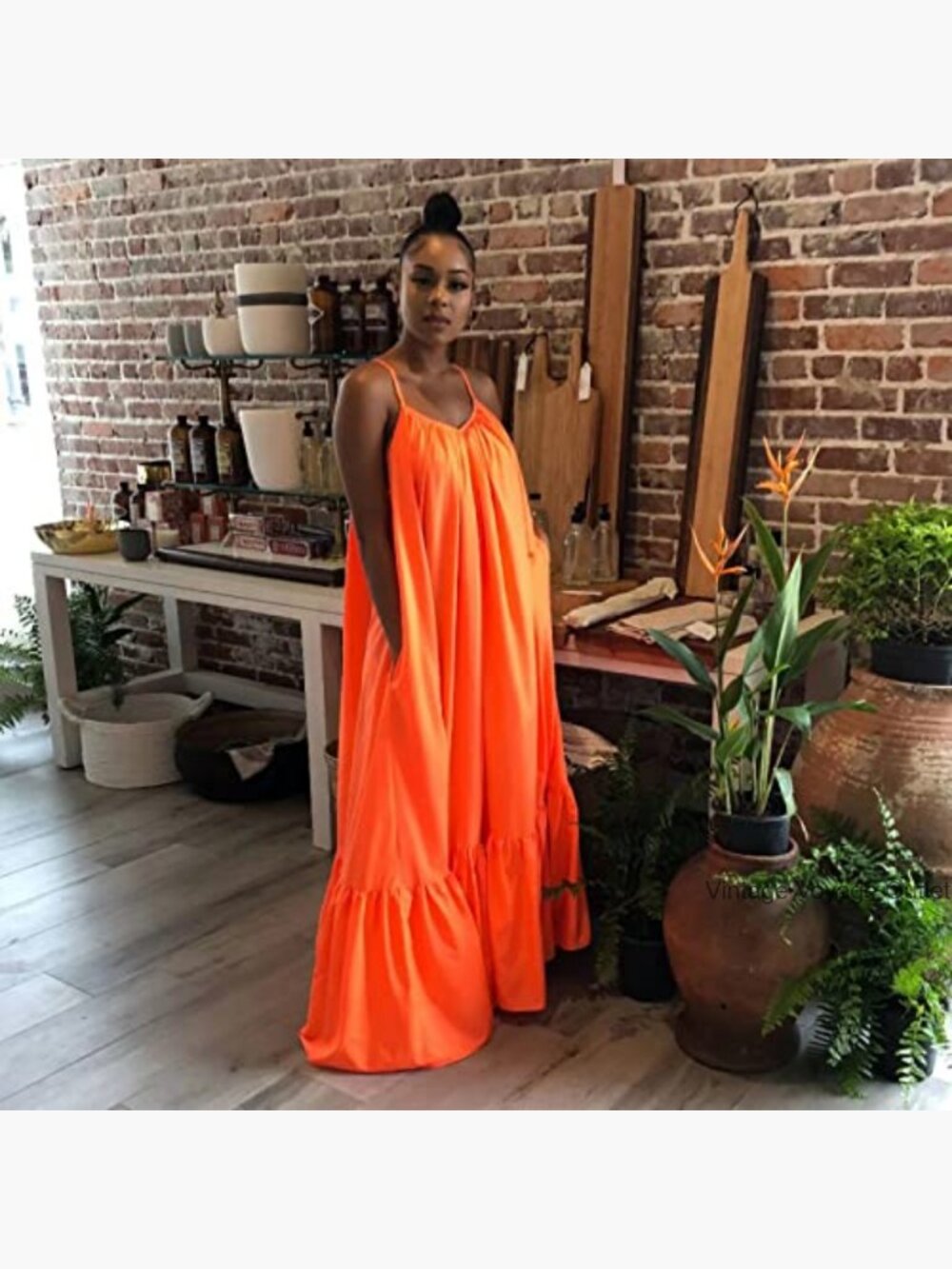 Sleeveless Ruched Ruffle Hem Maxi Swing Dress with Pockets - Picture 3 of 7